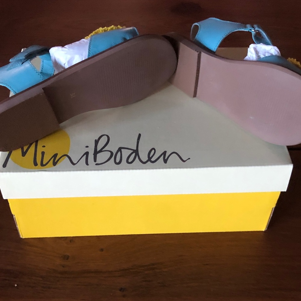 Mini Boden Blue Sandals Raffia Yellow Lion Appliqué - Picture 7 of 8